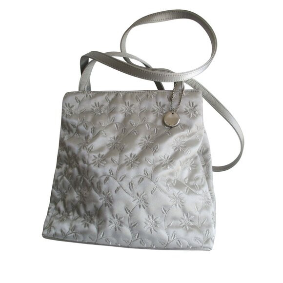 *Nine West Silver Gray Jacquard Fabric Double Handle Satchel - Picture 1 of 6